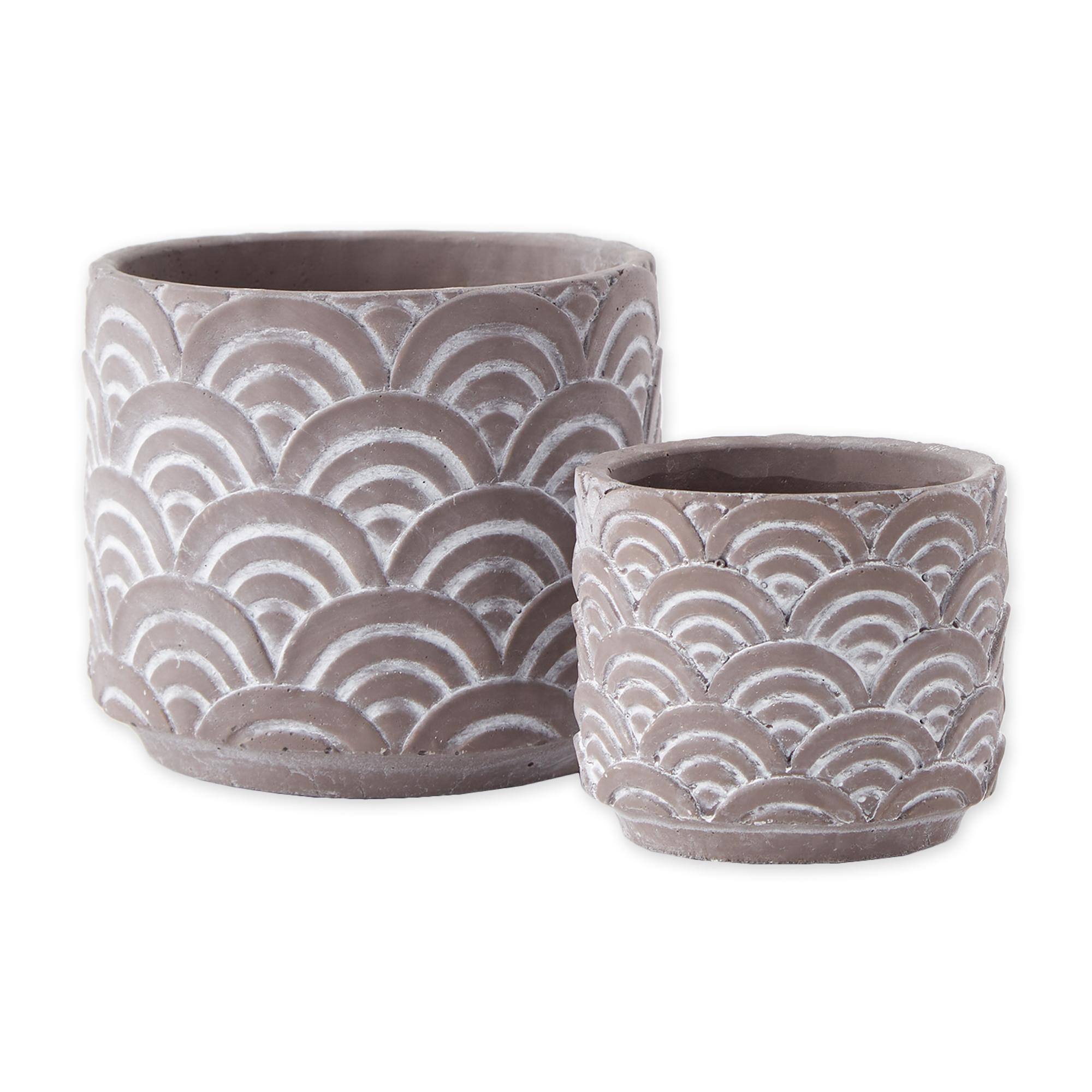 Black Scalloped Cement Flower Pot Set